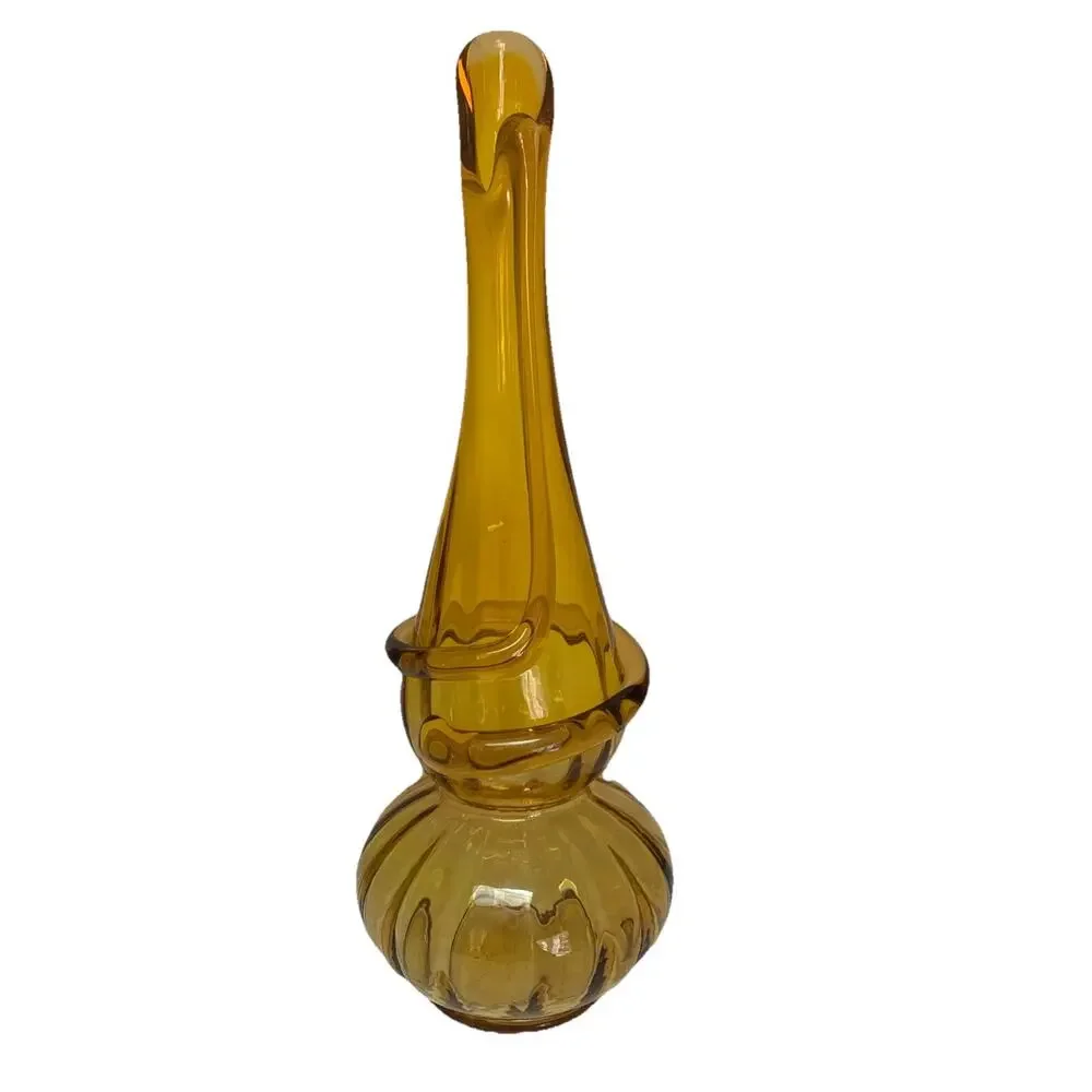 MCM Gold Kanawha Swung Glass Slag Vase Amber 13” Tall